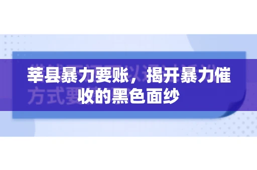 莘县暴力要账，揭开暴力催收的黑色面纱
